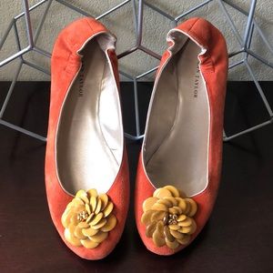 Ann Taylor Orange flats embellished flower